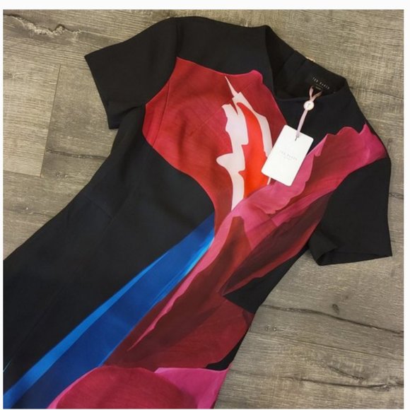 Ted Baker Black Sianne Stencilled Stems Midi Cocktail Dress size 1 nwt *FLAWED* - Picture 9 of 16